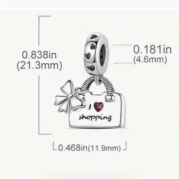 Silver Dangle Shopping Bag Charm For Pandora Braclets - Picture 2 of 4